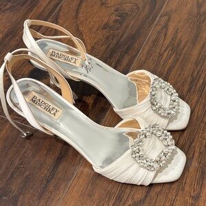 Badgley Mischka Ivory Satin Heels with Crystal Embellishment